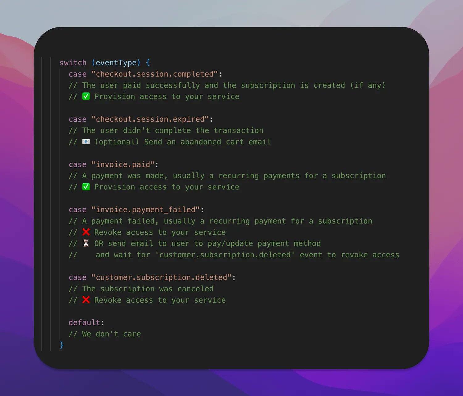 Important stripe events to worry about.
